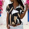 Women Plus Size Short Sleeve Shirt Abstract Geometric Print Button Down Casual Blouse Loose Fit Tops For Summer Daily Office Wear