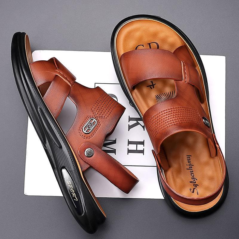 2025 new men's sandals wear dual-purpose real cowhide beach shoes men's genuine leather cool slippers driving soft-soled non-slip