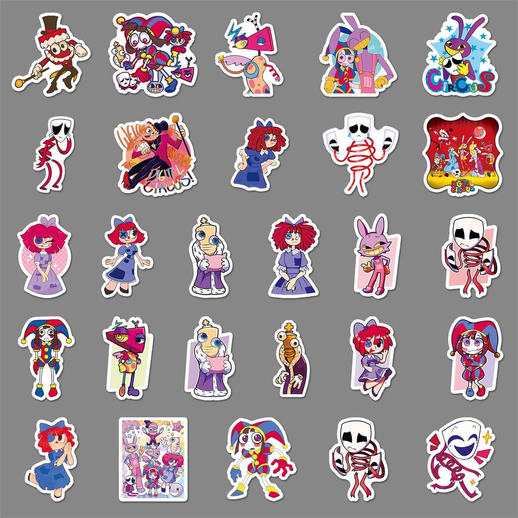 54 Pcs Waterproof Epoxy Digital Circus Cartoon Character Stickers for Phone Case Decoration