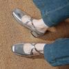 Retro Medium Thick Heel Women's Shoes Lightweight Mary Jane Shoes Cross Strap Square Toe Small Leather Shoes Shallow Mouth Casual Shoes