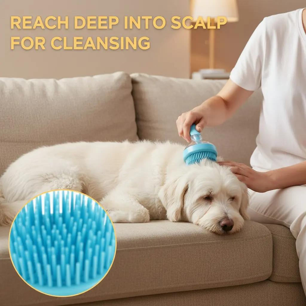 2025 New 2-in-1 Pet Bath & Grooming Brush: Built-in Shampoo Dispenser, Soft Massage Tool for Long/short-haired Dogs & Cats, Ideal for Shower.