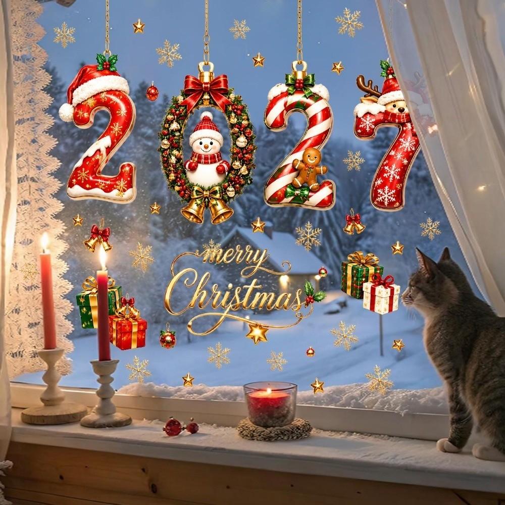 Static Cling 2027 Window Sticker PVC New Year Decorative Sticker Gifts Glass Window Cling  New Year
