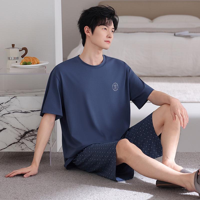 Modal men's pajamas summer new thin ice silk short-sleeved shorts high-end striped loungewear set
