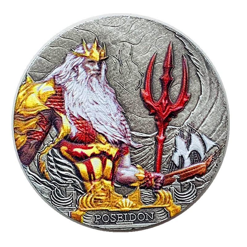 Ancient Greek Egyptian Pyramid Sun God Nickel Plated Silver Commemorative Medal Gift Magic Amaterasu Trident Coin