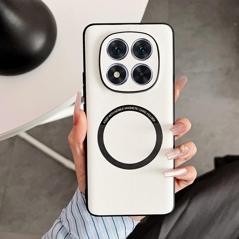 

Для Xiaomi Redmi Note 14 Pro 5G/Poco X7 5G Чехол Противоударный Чехол из ПУ кожи+ТПУ Совместимый с MagSafe White