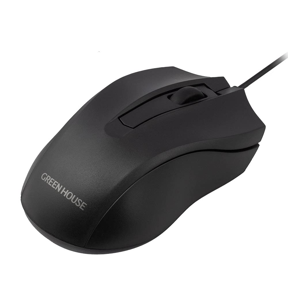 Green House Wired Mouse with Silent Buttons for Quiet Black Clicks, (GH-MUDQOA-BK)