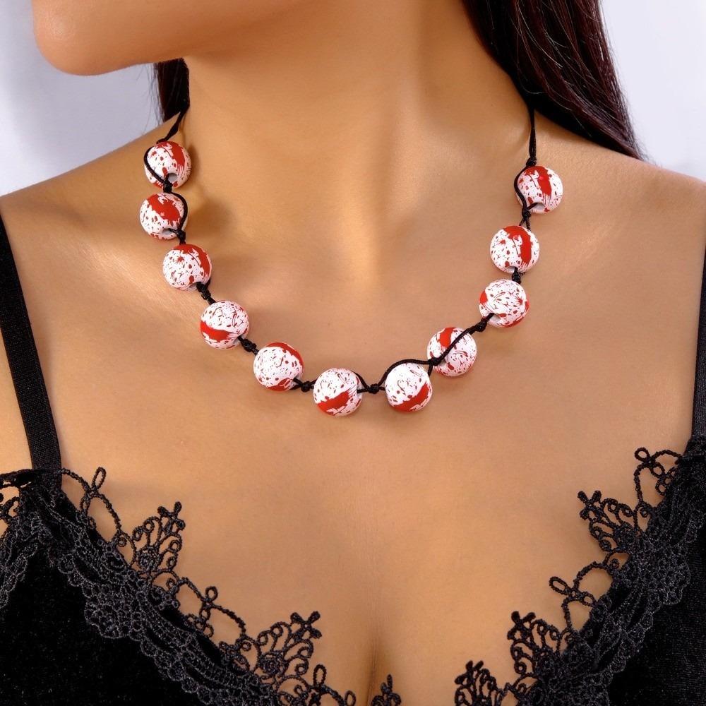 Black Rope Blood Beads Collarbone Chain Tassel Halloween Jewelry Halloween Necklace  Cosplay