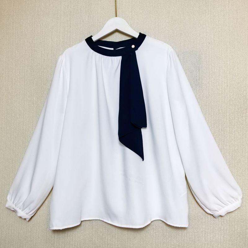 Orders Exported to Japan Tail Goods Asymmetric Ribbon Long sleeve Pullover Chiffon Shirts Women Bottoming Shirt Ol Commuting Top Spring and Autumn
