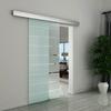90cm Sliding Glass Door with Hardware Track Kit, Frosted Tempered Glass with Stripe Pattern, Round Handle