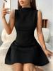 2026 European and American Style Sleeveless High Neck Slimming A-line Dress - Short, Fashionable, Versatile.