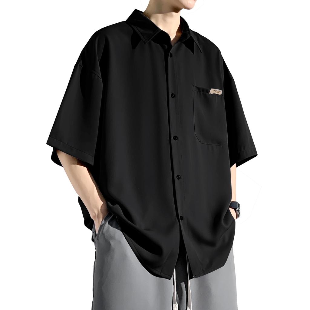 Metakey Short Sleeve Summer Half Large Loose Ice Oversized Solid and Stylish Men's Shirt, Clothes, Sleeve, Sizes, Fit, Silk, Cool, Breathable,