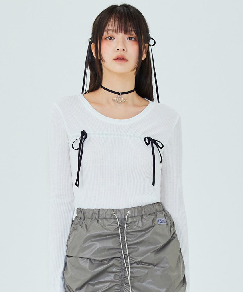 PLASMA SPHERE Ribbon T-Shirt In White (Ribbon Girlcore T-Shirt)
