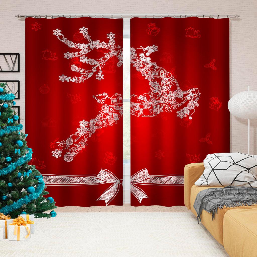 3D Printed Cheap Christmas Home Decoration Shade Curtains Red Balloon Festive Holiday Living Room Bedroom Decorative Curtains