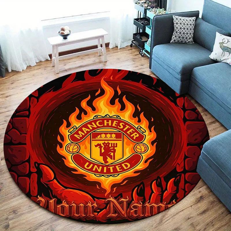 Manchester United F Custom Name Round Area Rug,Carpet Rug for Living Room Bedroom Sofa Playroom Decor,Non-slip Floor Mat