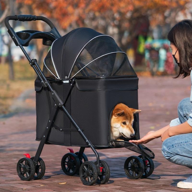 Puppy Carrier Universal Wheel Breathable Foldable Travel Stroller for Dogs Large Space Medium-sized Dog Accessories Pet Products