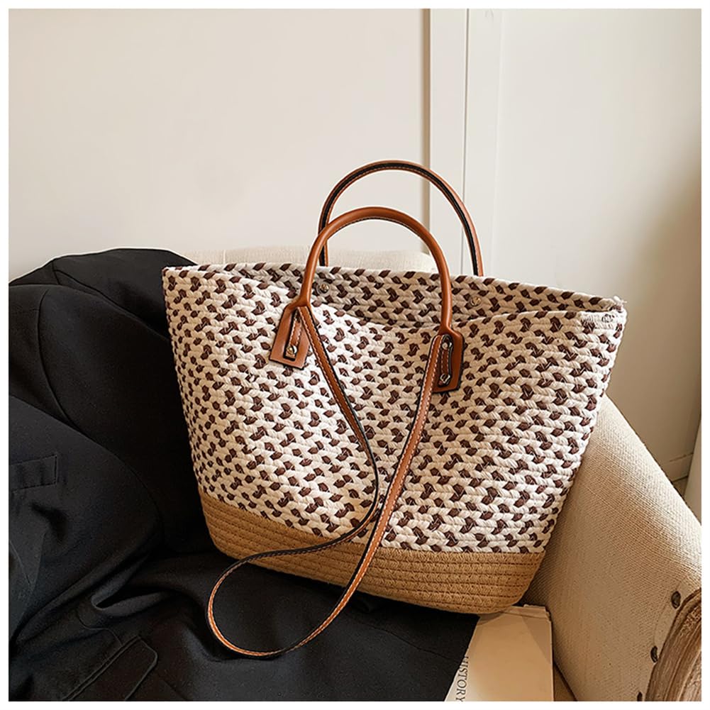 KSLAT Straw-Woven Basket Bag, Large Capacity Tote Bag, Perfect for Beach, Resort, or Beach, Handbag, Shoulder Bag, Stylish and Cute Summer Bag,