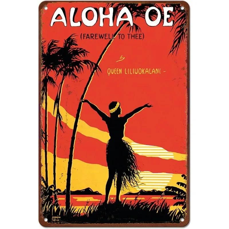 Vintage Hawaii New York Santorini Landscape Travel Tour Poster Retro Metal Aluminum Signs Funny Plaque Home Bar Cafe Wall Decor