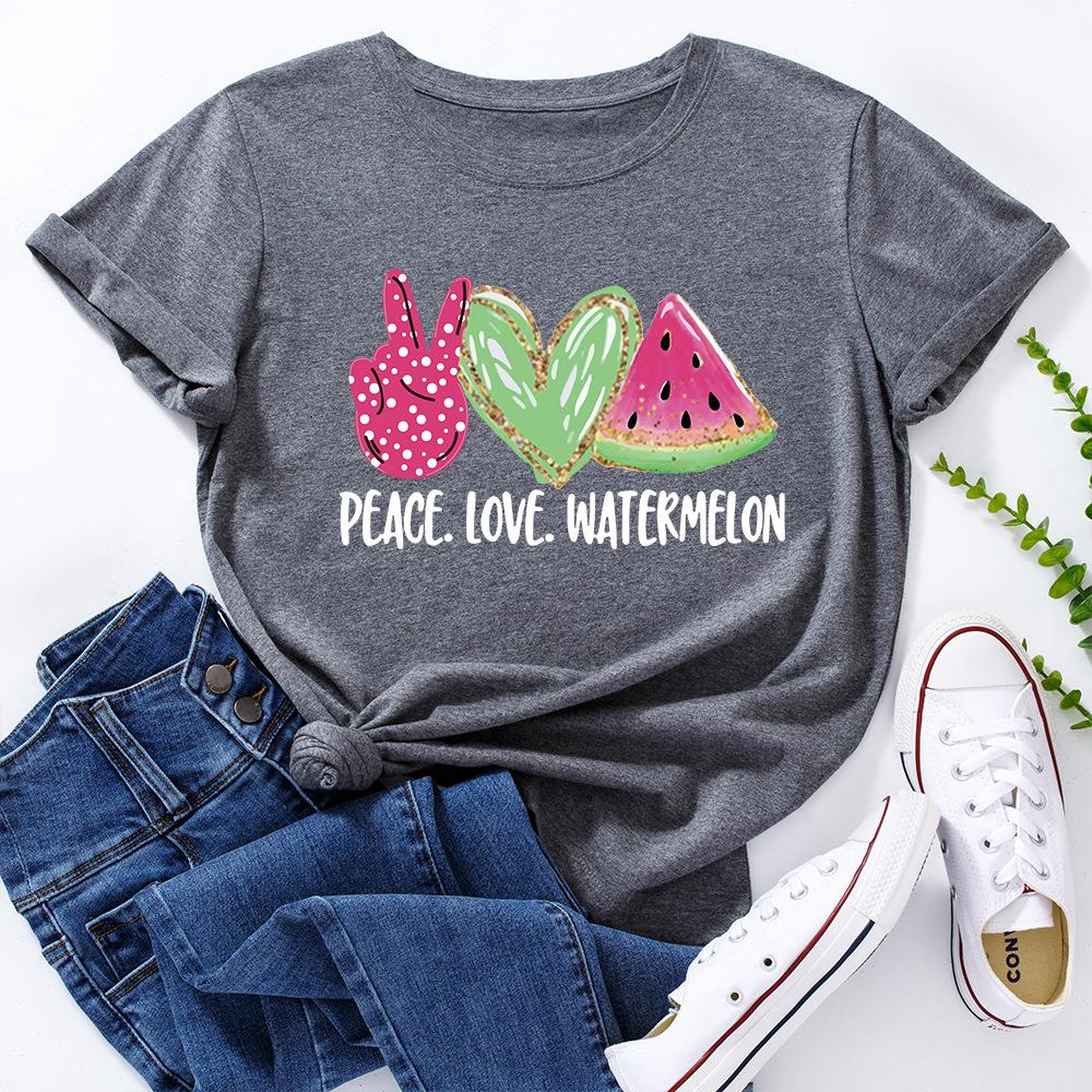 Älska Vattenmelontryck Lös Rundhals Kortärmad Dam T-shirts