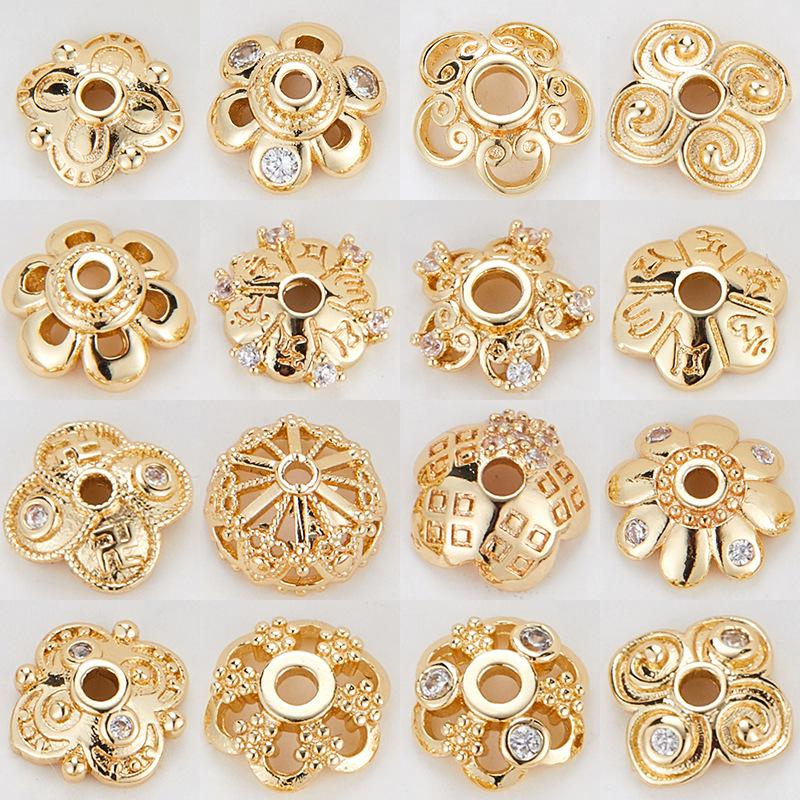 

14K Gold-Plated Copper Zircon Flower Spacer Beads for DIY Jewelry