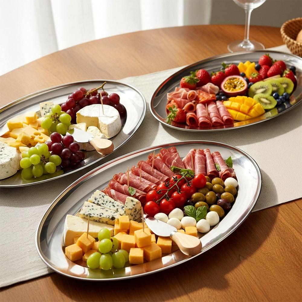 Taca Stalowa Do Serwowania Talerz Patera Półmisek Na Potrawy Przekąski 34cm