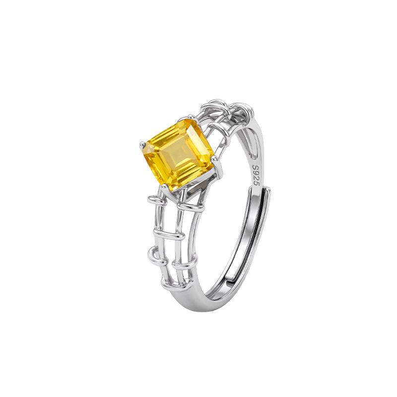 S925 sterling silver amethyst ring women's niche chain design inlaid garnet topaz light luxury high-end jewelry