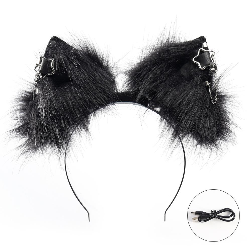 Plush Electric Animal Ear Headband Rechargeable Detachable Fox Ear Lolita Comic Show Prop Cat Ear Cosplay Accessories Halloween