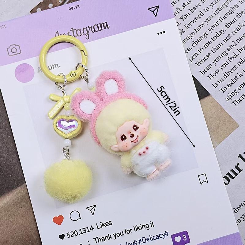 Resin Flocking Monchichi Keychain Cute Monkey Baby Trendy Keyring Cartoon Pendent Keys Bags Hanging Accessories Small Gifts