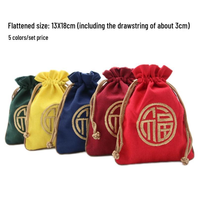 "Extra Large Embroidered Linen Drawstring Bag for Storage and Gifting"