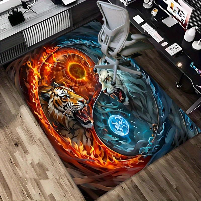 1pc Fire and Ice Animals Themed Rug for Home Decor, Non-slip Office Carpet, Chair Mat, Outdoor Mat, Christmas and Halloween Gifts-0731148
