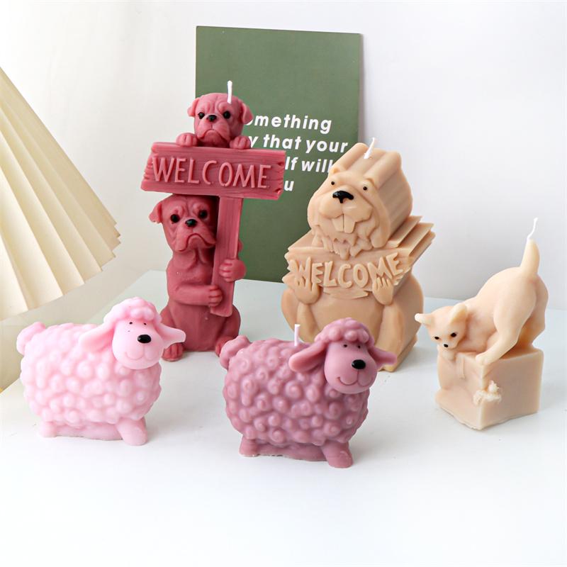 3D Cute Cat And Dog Silicone Candle Mold DIY Cartoon Animal Sheep Beavers Scented Home Candle Chocolate Cake Decor