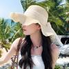 Women's Straw Hat Spring and Summer Lace Bowknots Large Brim Breathable Foldable Sunshade Caps Beach Cap Sweet Fisherman Hat