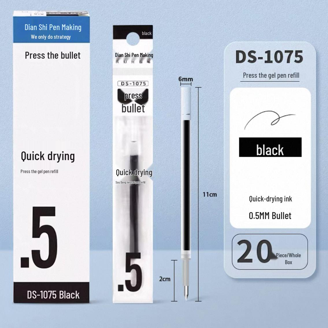 DianShi DS-060 Soft Grip Black Ballpoint Pen for Students 0.5mm - Needle Tip