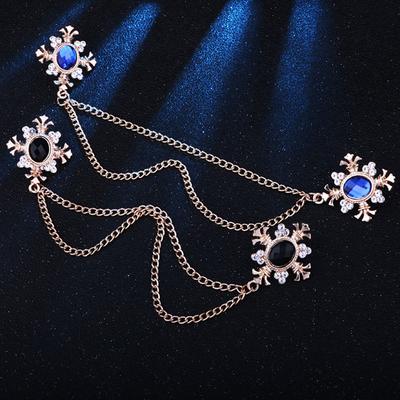 Double Layer Exquisite Cross Chain Unisex Tassel Shirt Men Retro Personality Crystal Lapel Pin Brooches Women Buckle Collar Pins  Unique