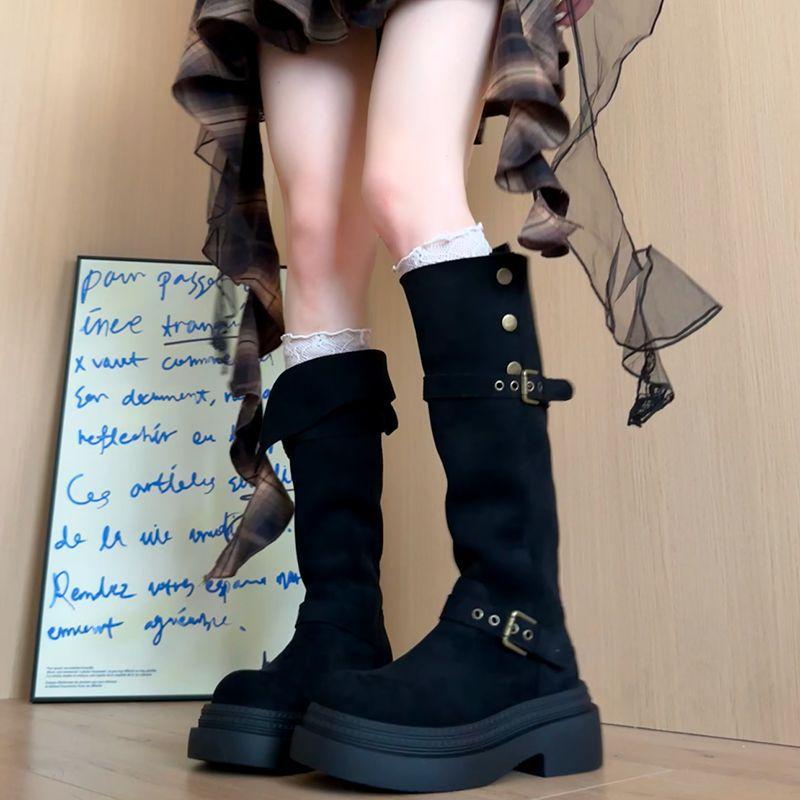 Maillard two wear folded thick-soled boots children's 2025 autumn and winter new thick heel but knee boots knight boots