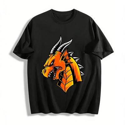 Fierce Fire Dragon Print Cool Casual Unisex Crew Neck T-Shirt Pure Cotton T-shirt