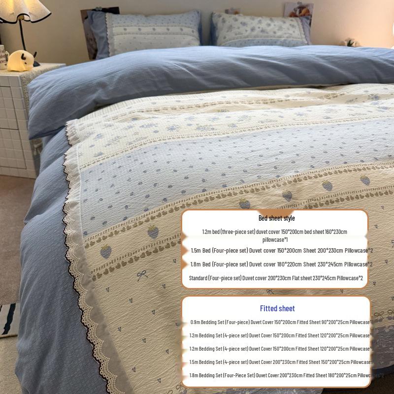 Korean Soft Crinkled Gauze Lace 4-Piece Bedding Set