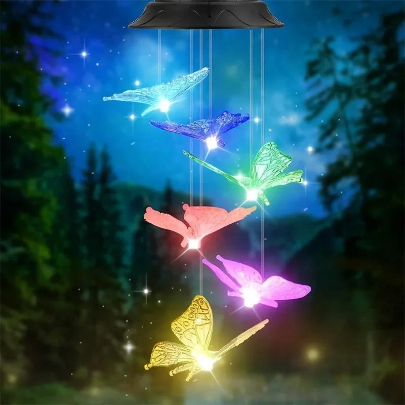 LED solární větrné zvonkohry zahradní motýlek větrné zvonkohry Barevné vodotěsné závěsné solární světlo pro domácí výzdobu zahrady