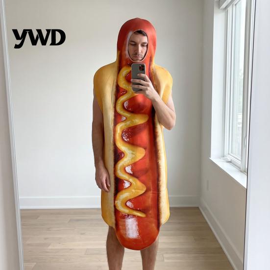 Funny Hot Dog Costume Adults Fast Food Costume, Unisex Hamburger French Fries Stage Performance Cosplay Dress Up Outfit for Halloween Holiday Party