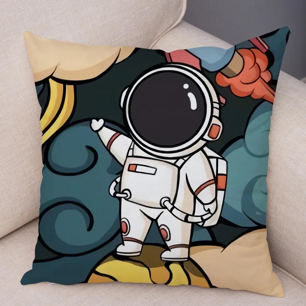 Cartoon Astronauten Kissenbezug Weicher Plüsch Dekor Kosmischer Himmel Kissenbezug für Sofa Zuhause Auto Doppelseitiger Druck Kissenhülle Kinderzimmer
