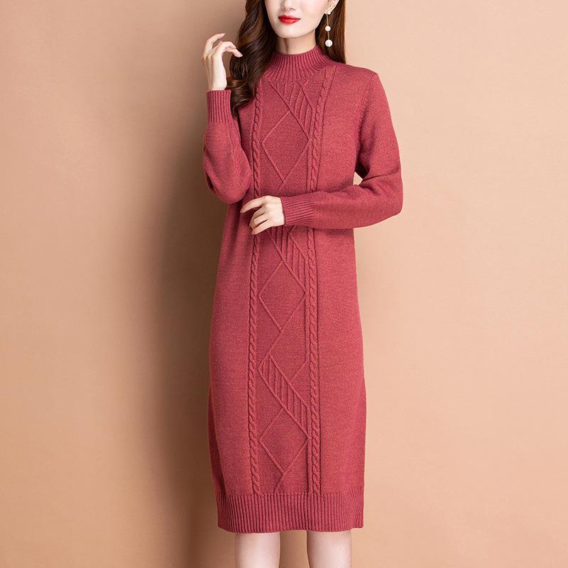 

Утепленный свитер женский осенне-зимний вязаный свитер юбка свободное платье большого размера теплый свитер с косами базовый One Size кирпич красный