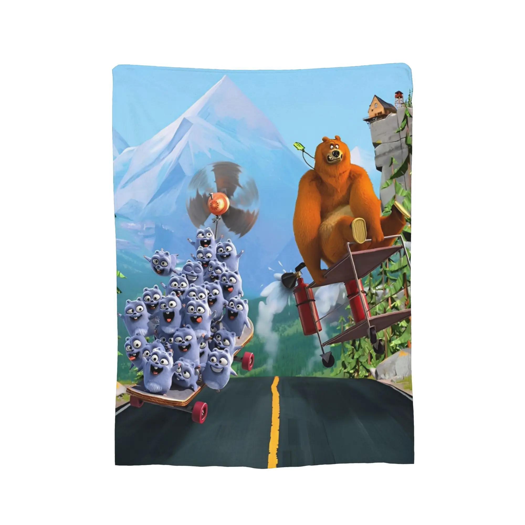 Grizzly and Lemmings Flannel Throw Blanket Arctic Wildlife Design for Home Decor Soft Warm Bed Blanket 100cm x 150cm