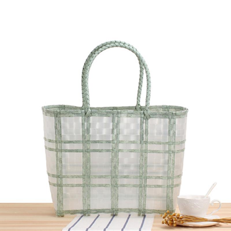 Summer Jelly Women Fashion Transparent Handbag Large Capacity Beach Bag Casual Woven Shopping Basket Tote MIT