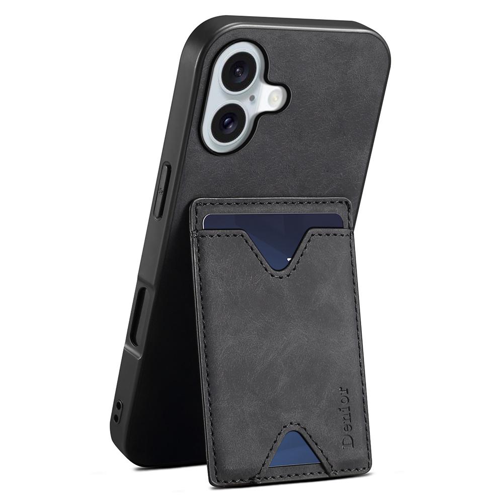 

DENIOR For iPhone 17 Case Card Holder Kickstand Leather+PC+TPU Phone Cover Black