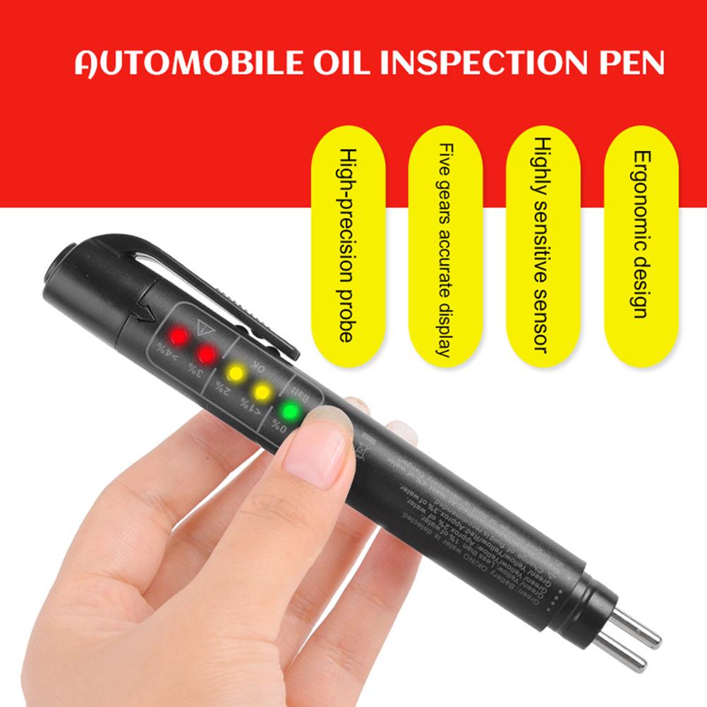 Brake Fluid Tester Portable Brake Fluid Liquid Testing Pen with 5 LED Indicators for DOT3 DOT4