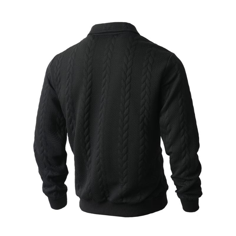 Men's Casual Solid Color New Sweatshirt Jacquard Polo Collar Trousers Suit