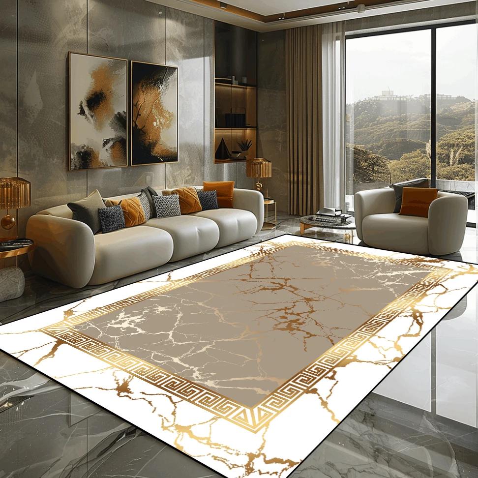 Złoty Marmur Dywan Luksusowa Dekoracja Sypialni Dywany Wielkopowierzchniowe Dywaniki Boczne do Sofy do Salonu Miękka Antypoślizgowa Mata Podłogowa do Salonu