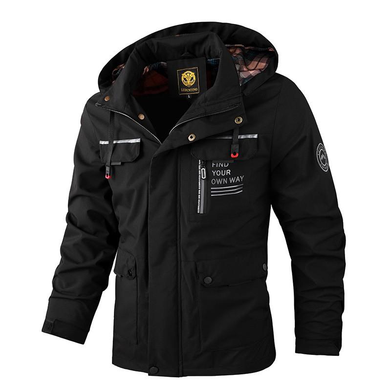 Mens Hooded Casual Jacket Lightweight Windproof Water Resistant Outerwear Solid Color Urban Style