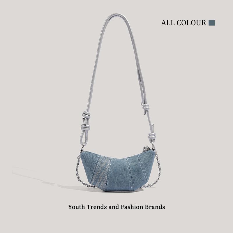 Denim Series Women's Small Bag, High-end Underarm Chain Bag, Simple and Fashionable Texture Versatile Shoulder Messenger Bag