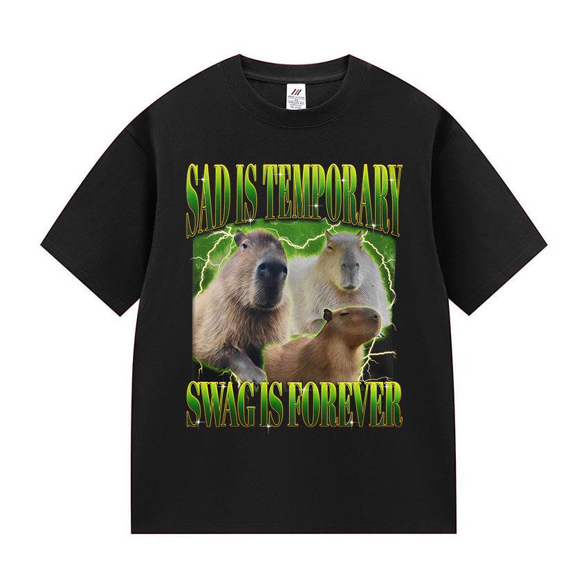 

Грусть временна, стиль вечен Графическая футболка Унисекс Смешная футболка с капибарой с коротким рукавом Повседневные хлопковые футболки оверсайз 4XL