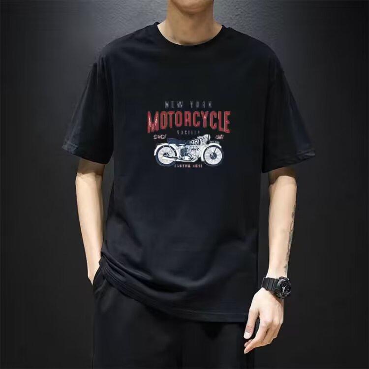 Spring and Summer T-shirt Men's Large Size Five-minute Sleeve Men's Short-sleeved Medium-sleeved Trend Motorbike Printing Tops